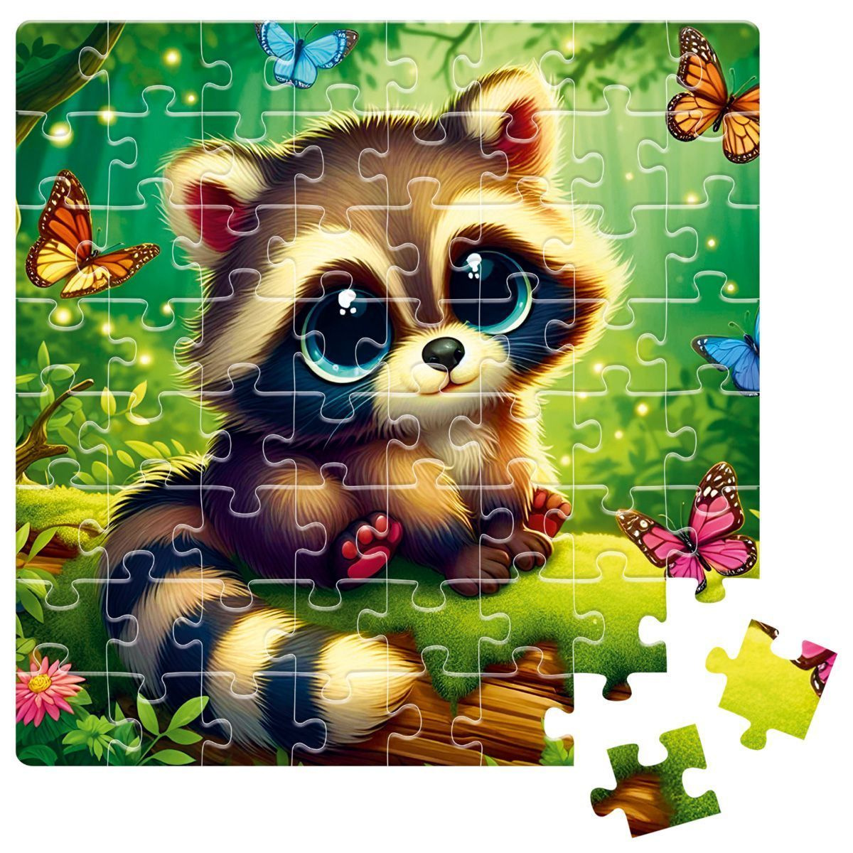 Пазл 64 ел 15x15 см De tail Єнот з метеликами Укр (Vladi Toys) фото