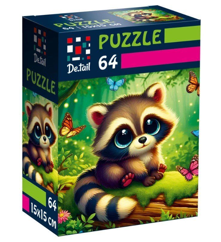 Пазл 64 ел 15x15 см De tail Єнот з метеликами Укр (Vladi Toys) фото