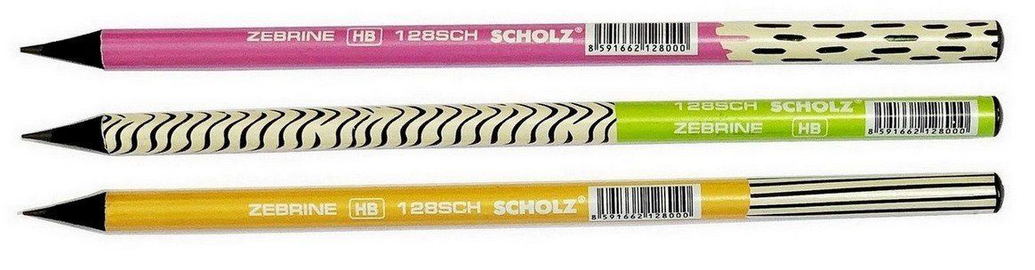Олівець чорнографітний Scholz Zebrine HB круглий, без гумки, асорті фото