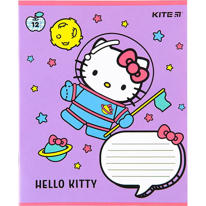 Зошит шкільний Kite 12 аркушів коса лінія, гібридний лак + УФ лак Hello Kitty фото