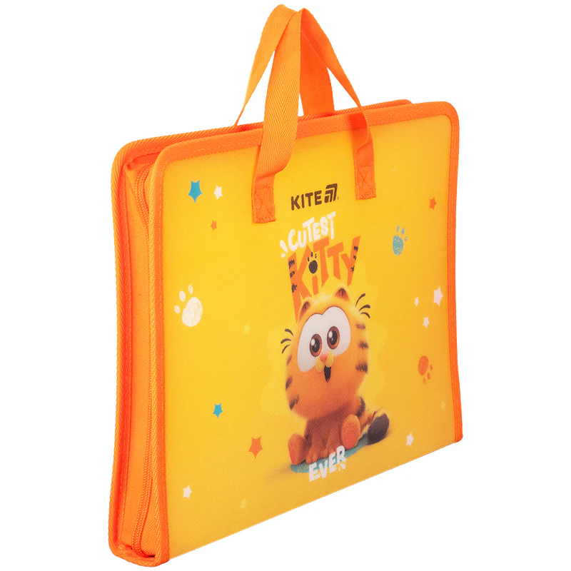 Папка-портфель пластикова А4 на блискавці Kite Garfield з текстильними ручками фото