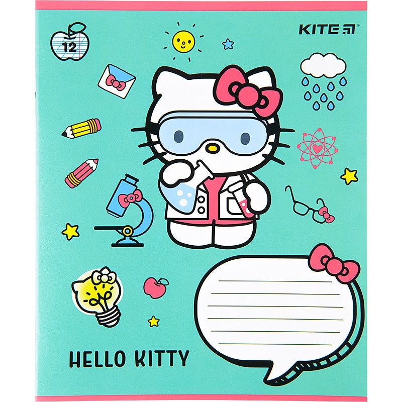 Зошит шкільний Kite 12 аркушів коса лінія, гібридний лак + УФ лак Hello Kitty фото