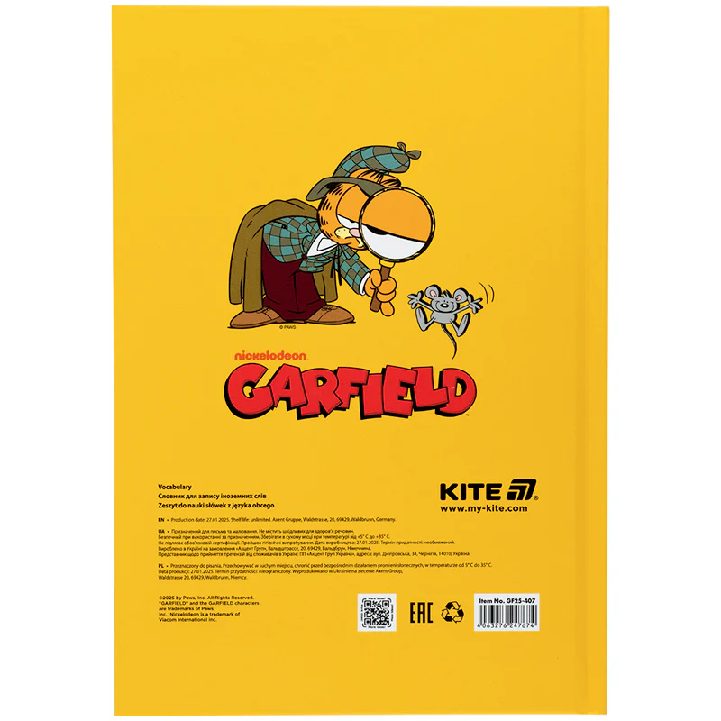 Зошит-словник для запису іноземних слів Kite Garfield А5 60арк фото