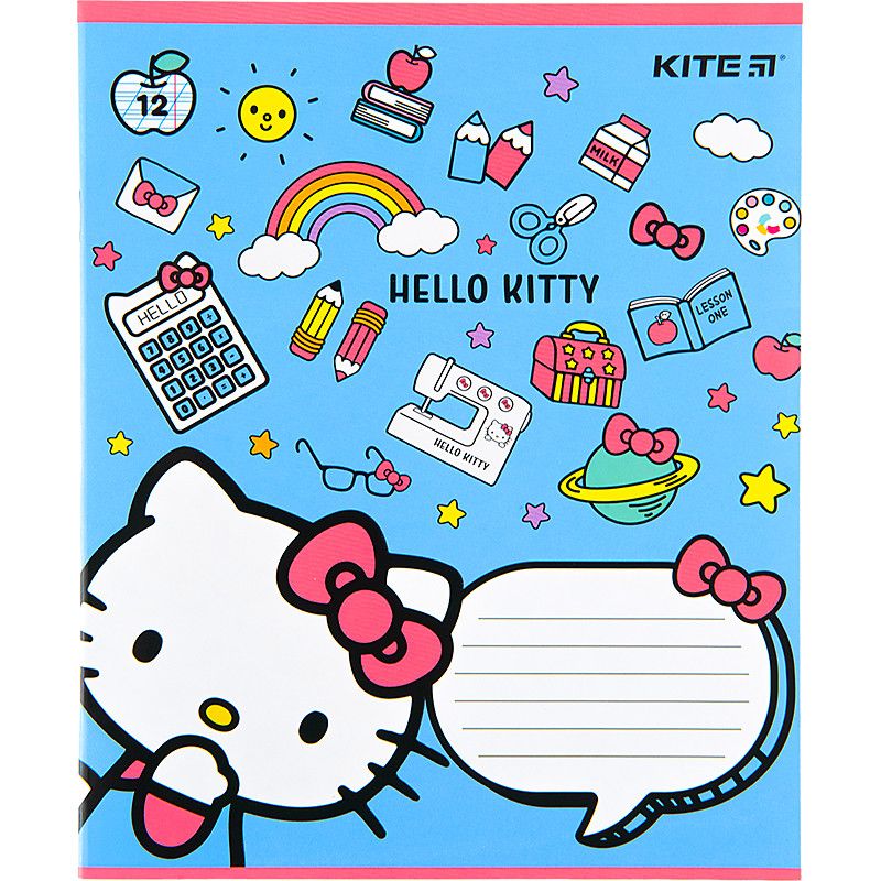 Зошит шкільний Kite 12 аркушів коса лінія, гібридний лак + УФ лак Hello Kitty фото