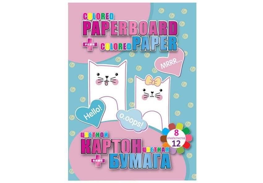 Набір картон+папір кольоровий: картон 8арк., папір двост. 12арк 70г/м2 Kidis Kittens фото